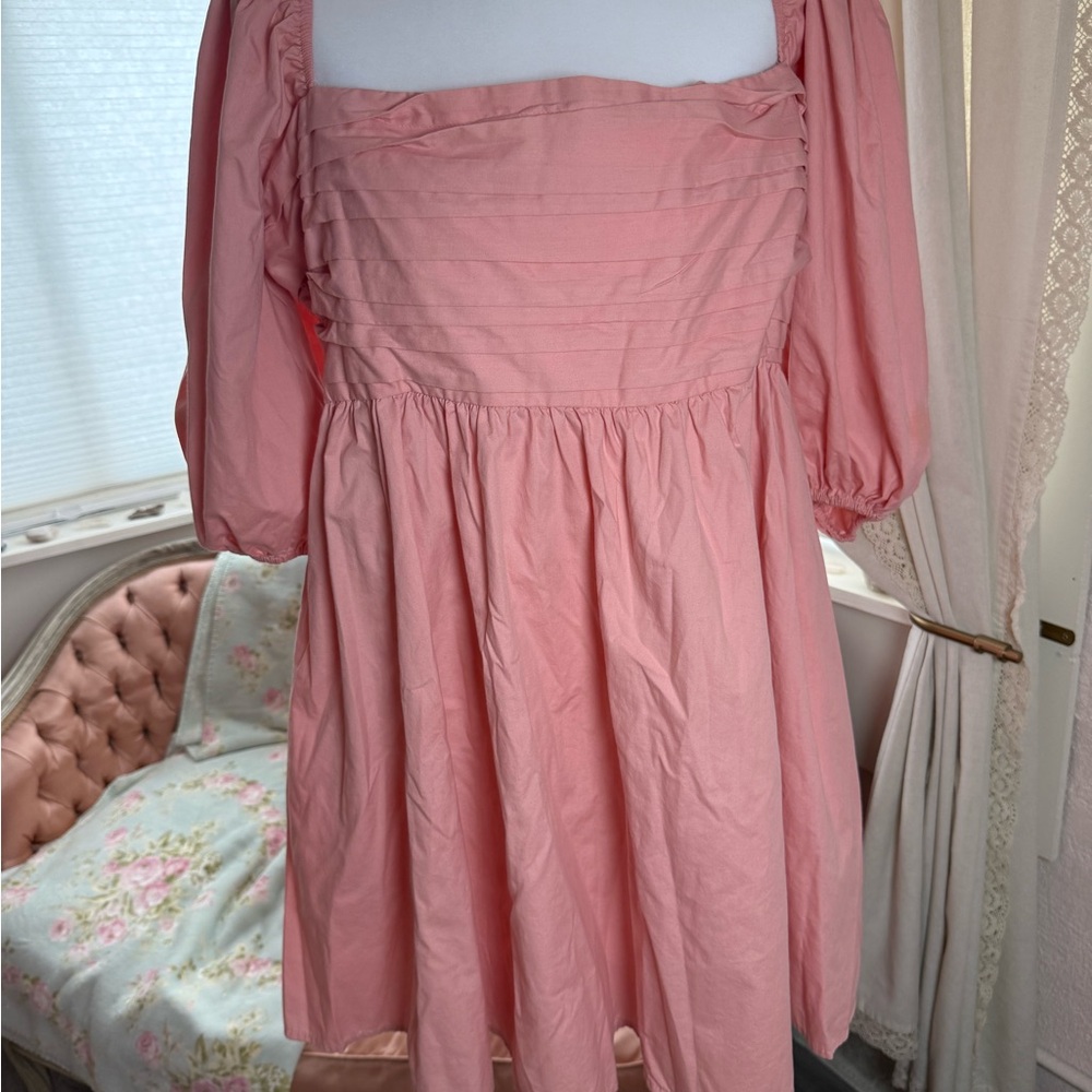 Abercrombie & Fitch Pink Puff-Sleeve Square Neck Dress
